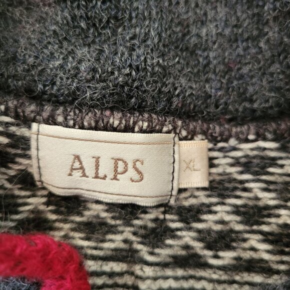 Alps XL Wool Nordic Sweater Metal Buttons Black White Gray Red Y2K 90s - Picture 5 of 8